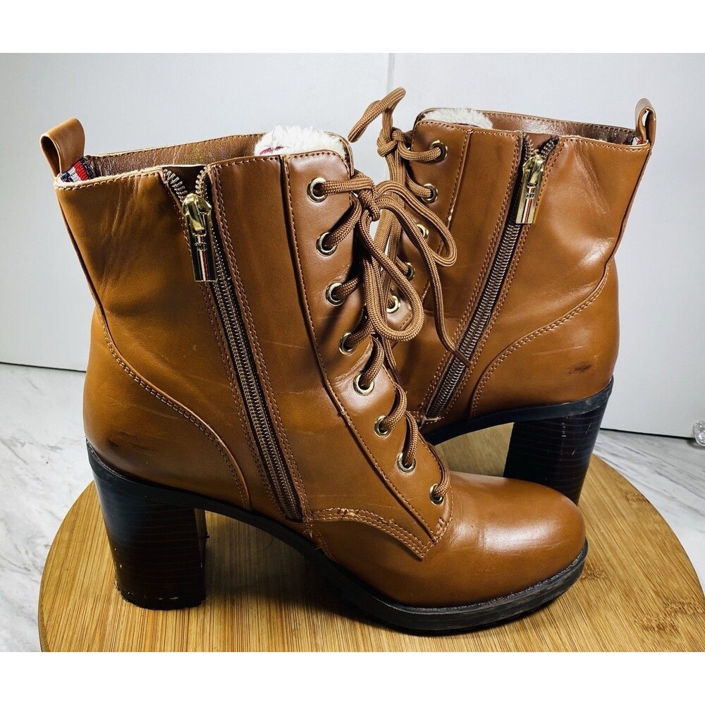 Tommy Hilfiger Women's Brown Block Heel Ankle Boots Booties Lace Up Size 8M - Picture 6 of 7